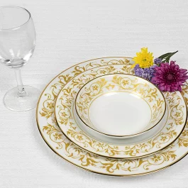 DANKOTUWA World-class tableware Luxury Porcelain , 24k Gold Crafted Dinner Set. Crockery Set. 21 Pieces (Shakira Gold)