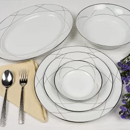 Dankotuwa Luxury Porcelain Dinner Set, Pure Platinum Craft, Crockery Set . 21 Pieces (Taylor)
