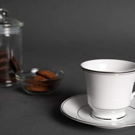 DANKOTUWA World-Class Tableware Fine Porcelain Service for 6, Pure Platinum Crafted Tea/Coffee Cup and Saucer Set. Vegan, Scratch Resistant and Light Weight. 12 Pieces 200 ml (Infinity Platinum)