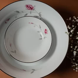 Dankotuwa Luxury Porcelain, Platinum Craft Floral Dinner Set, Crockery Set, 21 Pieces (Lasting Rose)