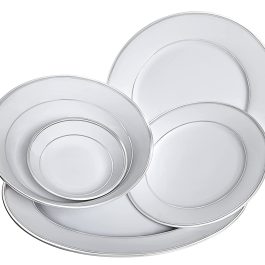 Dankotuwa Fine Porcelain Service for 6, Platinum Crafted Dinner Set. Dishwasher Safe, Vegan, Scratch Resistant and Light Weight. 21 Pieces (Infinity Platinum)