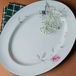 Dankotuwa Luxury Porcelain, Platinum Craft Floral Dinner Set, Crockery Set, 21 Pieces (Lasting Rose)