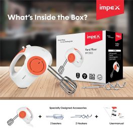 Impex HM 3303 150W Hand Mixer With 2 Hooks And Beaters, Ivory