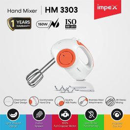 Impex HM 3303 150W Hand Mixer With 2 Hooks And Beaters, Ivory