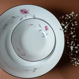 Dankotuwa Luxury Porcelain, Platinum Craft Floral Dinner Set, Crockery Set, 21 Pieces (Lasting Rose)