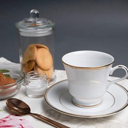 DANKOTUWA World-Class Tableware Fine Porcelain Service for 6, 24k Gold Crafted Tea/Coffee Cup and Saucer Set. Vegan, Scratch Resistant and Light Weight. 12 Pieces 200 ml (Infinity Gold)