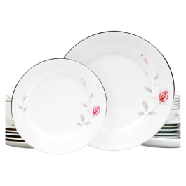 Dankotuwa Luxury Porcelain, Platinum Craft Floral Dinner Set, Crockery Set, 21 Pieces (Lasting Rose)