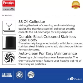 Prestige Oscar 900 Auto Clean Wall Mounted Chimney  (Black 1100 CMH)