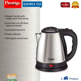 Prestige Electric Kettle PKOSS – 1500watts, Steel (1.5Ltr), Black