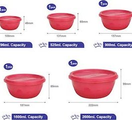 Princeware Plastic Bowl Package Container Set, Set Of 5, Pink – 5455-5