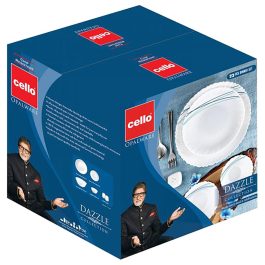 Cello Dazzle Blue Swirl Opalware Dinner Set (23 pcs)